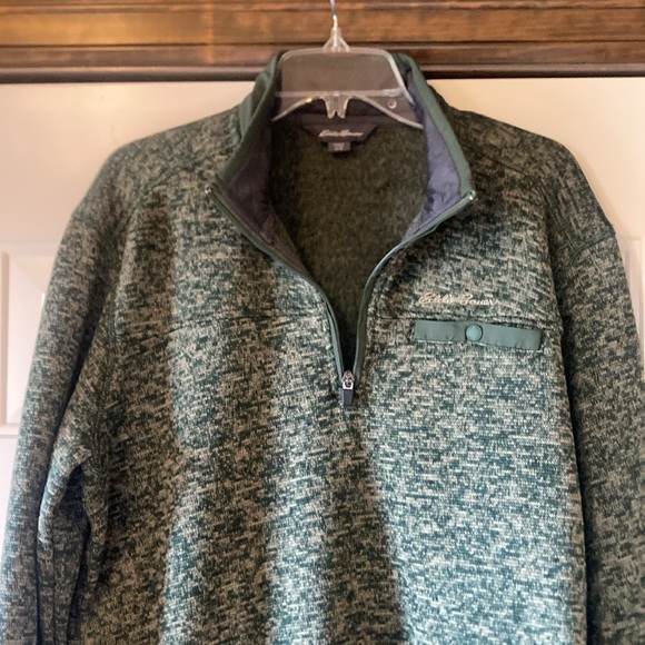 NWT Men's Medium Eddie Bauer Fleece Green Quarter Zip Classic Sweater (ABBA) - Picture 5 of 16